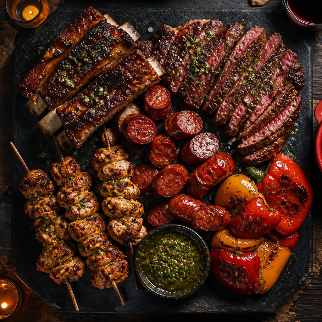 Parrillada mixta con carnes, embutidos y verduras a la brasa